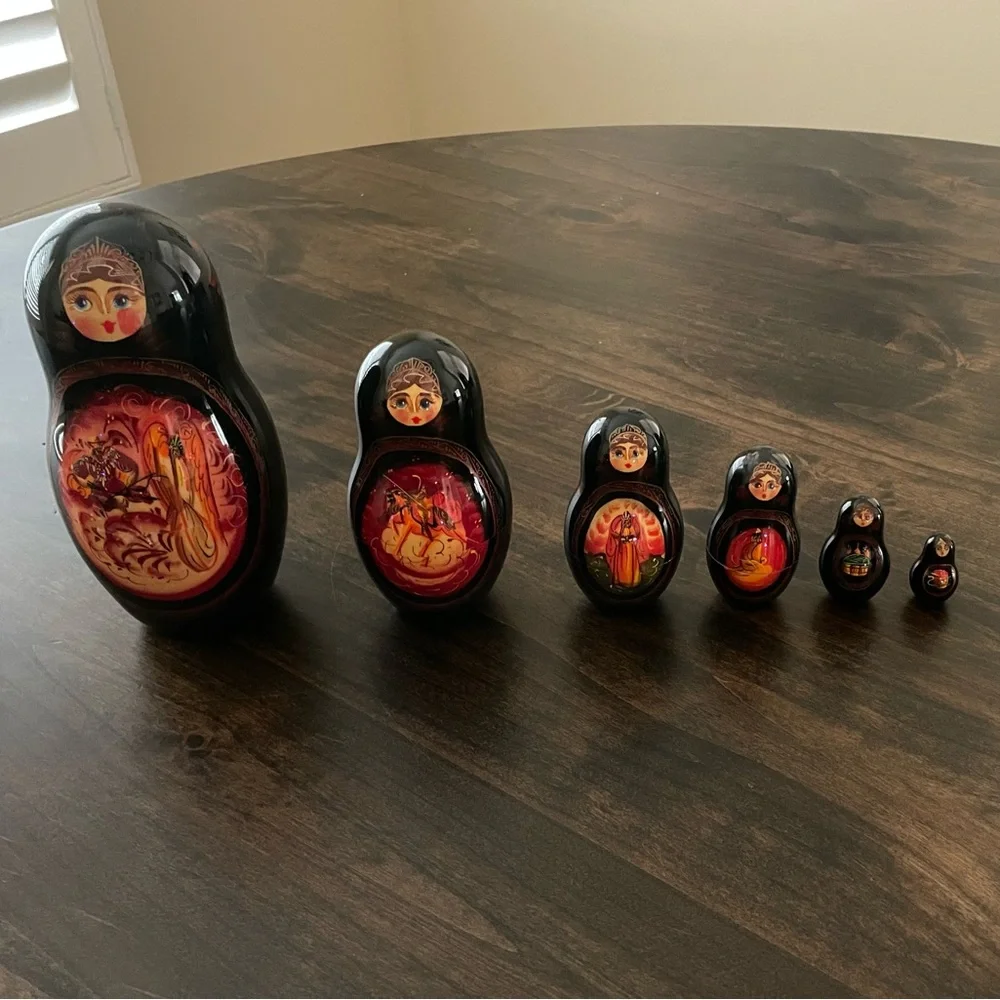 Black and Red Russian Nesting Dolls - 6 Piece Set